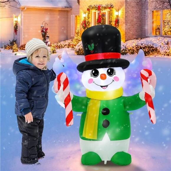 4 Ft Christmas Inflatables Snowman Angel Outdoor Decorations, Blow Up Yard